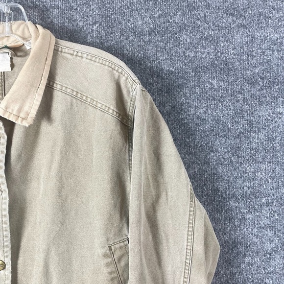 Vtg LL Bean Jacket Womens Large Beige Canvas Chore Barn Coat Shacket 80s Retro - Picture 4 of 16